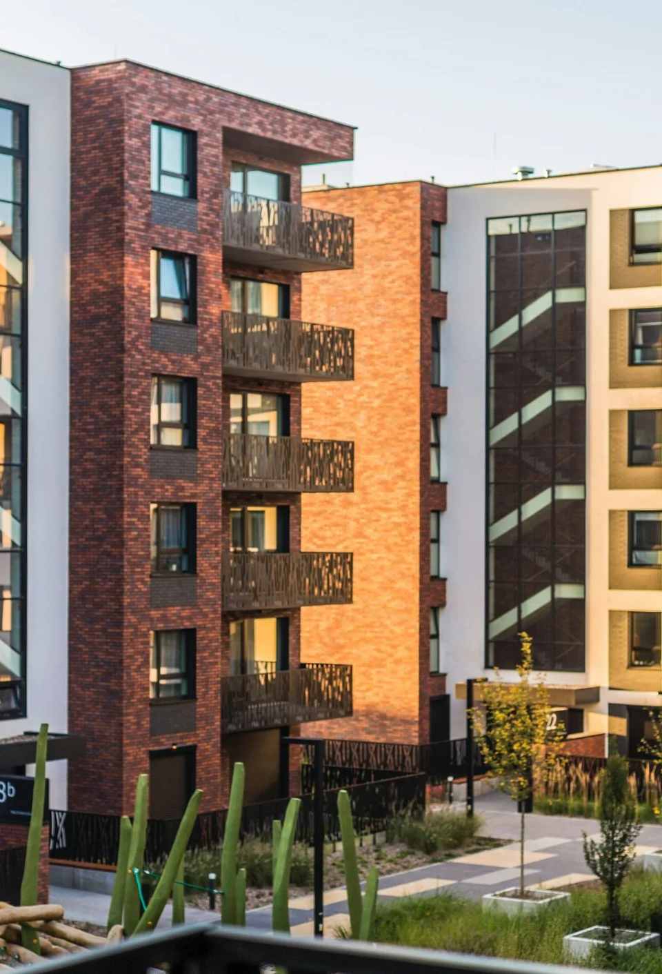 Modern apartment buildings in a residential development