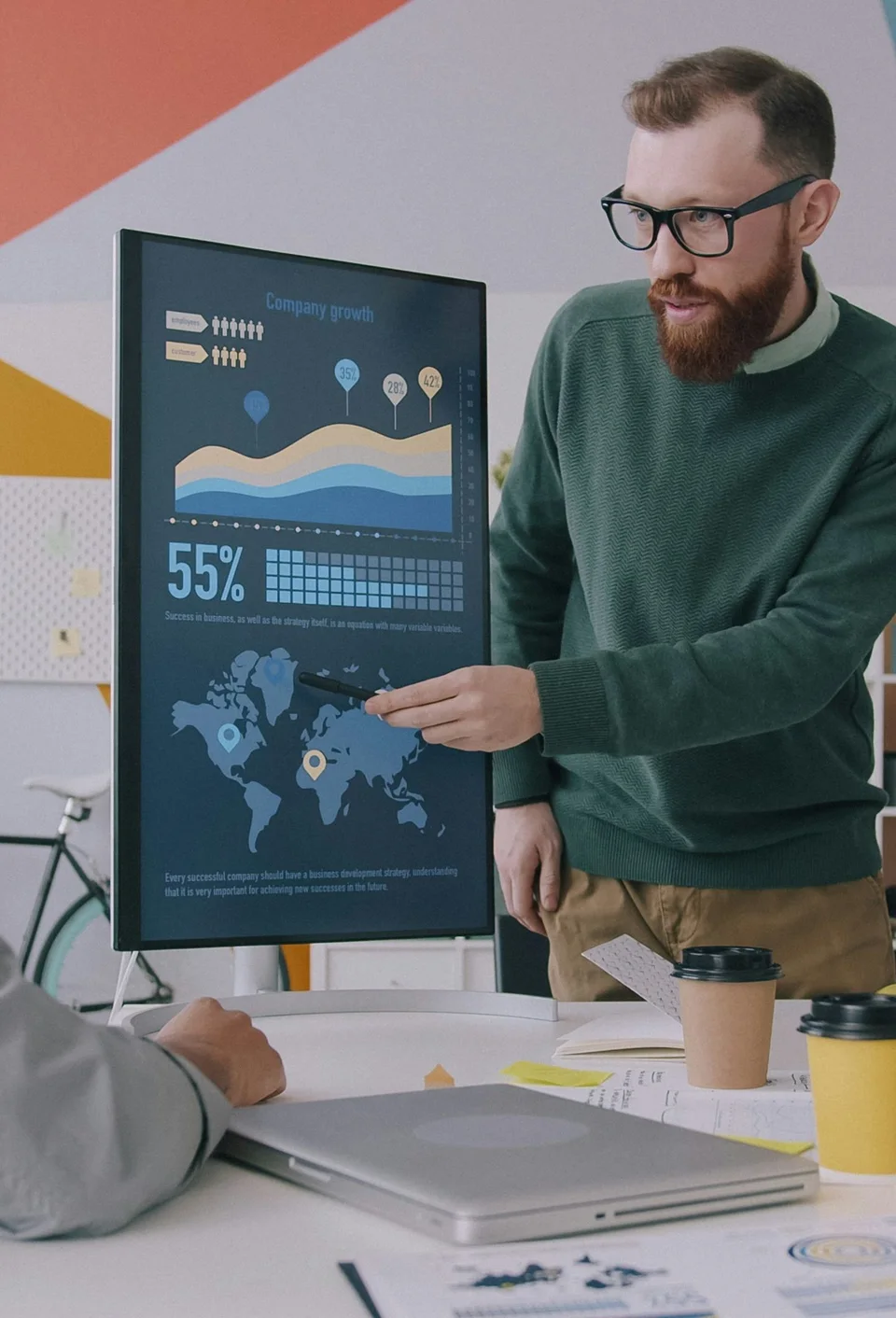 Team reviewing a company data dashboard